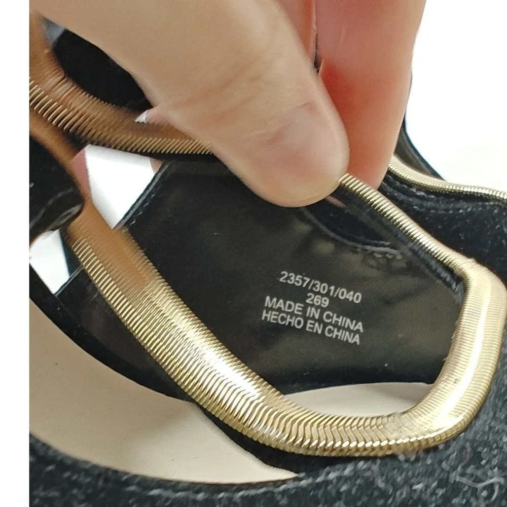 Zara Platform‎ Heels EU 40 Black Gold Snake Chain Strappy Peep Toe Red Sole